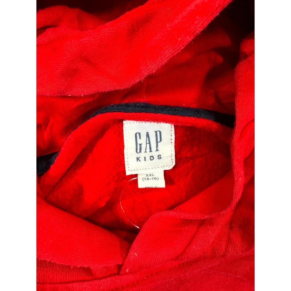 Gap Hoodie Boys 2XL Red Cotton Fleece Lined Logo Graphic Kangaroo Pocket Winter